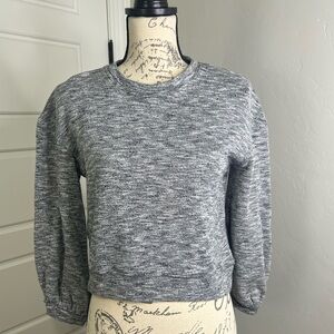 Madewell Womens Crop Sweater Shirt XS 3/4 Puff Sleeves Heathered Gray